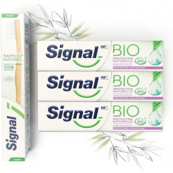 Signal Kit 3 Dentifrices Bio Protection Naturelle et 1 Brosse à Dents Manuelle Souple Bambou 100 % N
