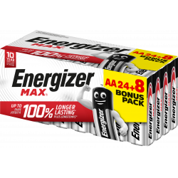 Energizer Max Alcaline AA/LR6, pack de 24+8 Piles