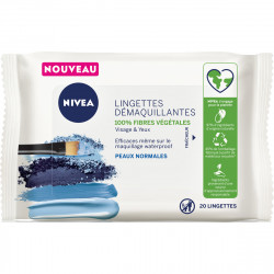 Pack de 6 - Lingettes démaquillantes NIVEA Visage & Yeux Peaux Normales 100% fibres végétales 20 lingettes