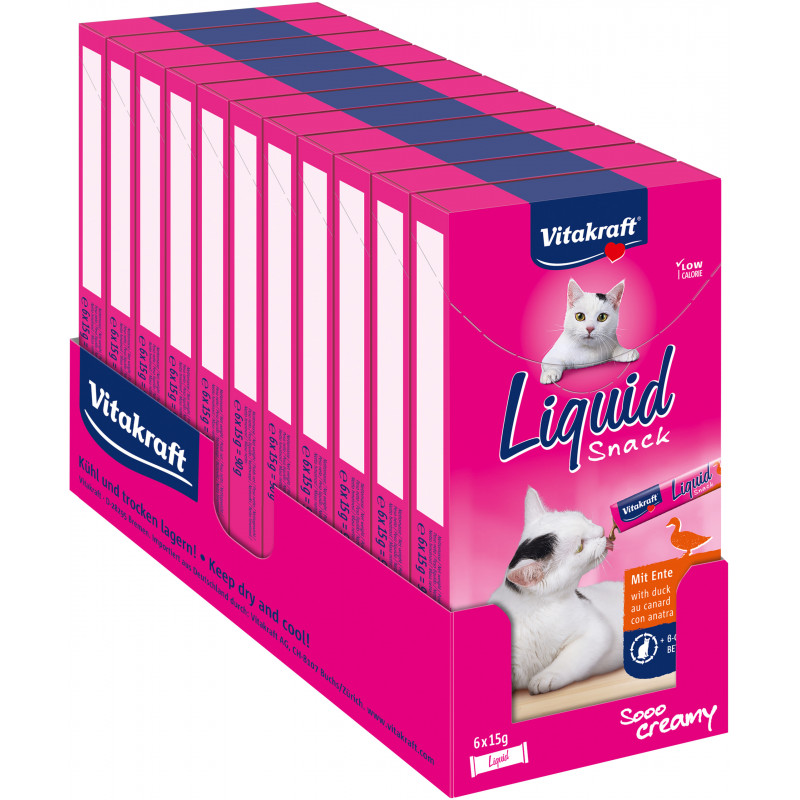 Vitakraft Liquid Snack - Friandise pour Chat au Canard - Lot de 11 boîtes de 6 sachets de 15g