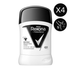 4x50ml Déodorants Anti-Transpirants Sprays Homme Rexona Men Invisible Black + White Protection 96h (Lot de 4x50ml )